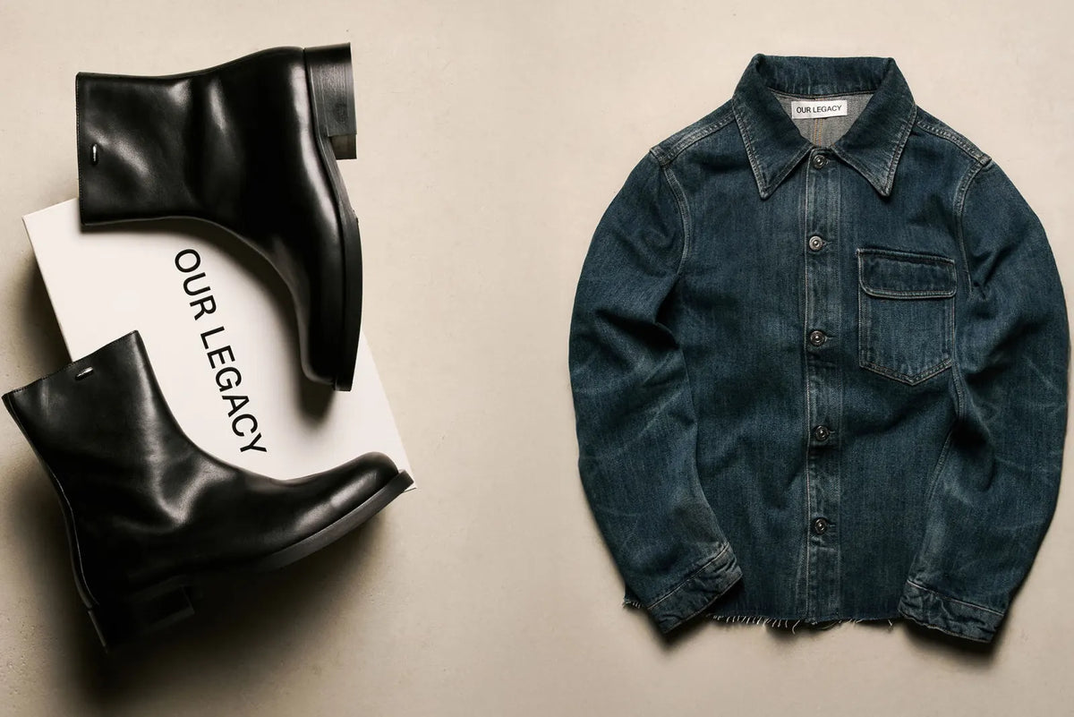Leather boots and a denim shirt from Our Legacy.
