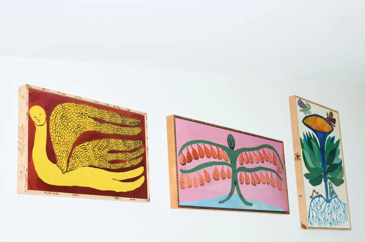 Paintings on a wall.