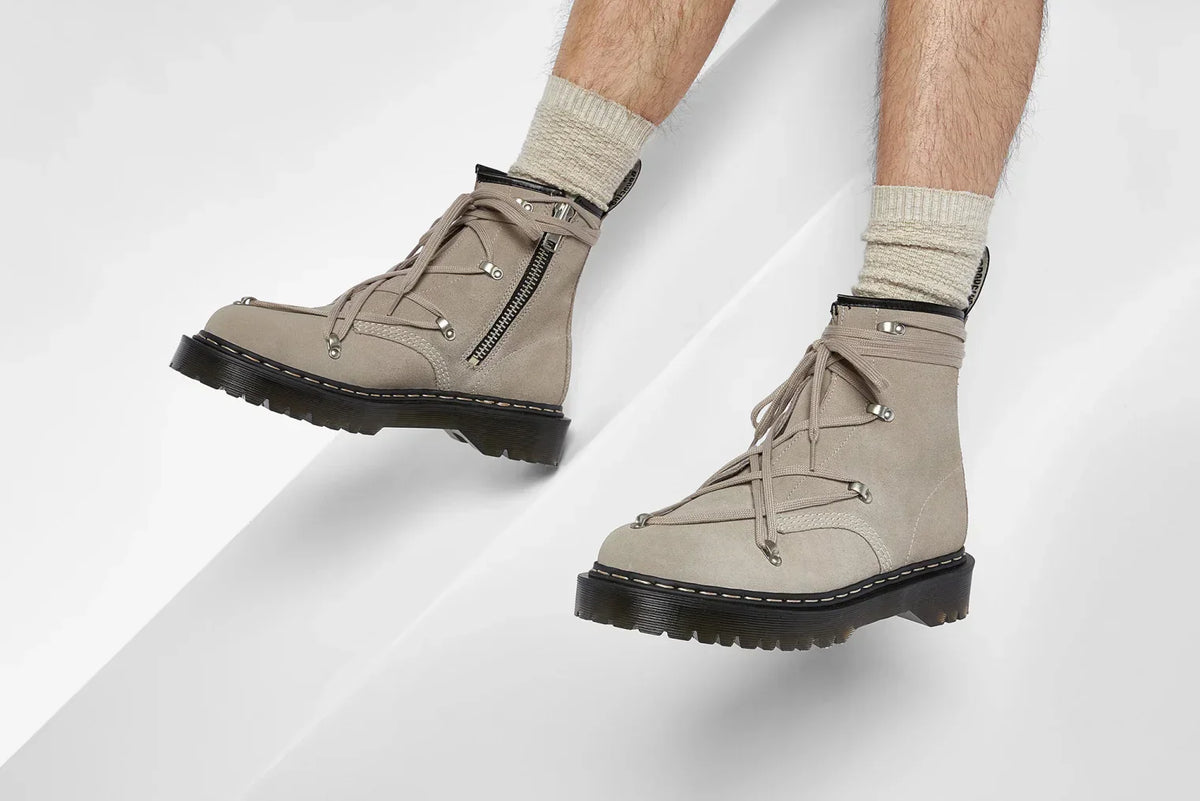The Rick Owens x Dr. Martens Suede Lace Up Boot.