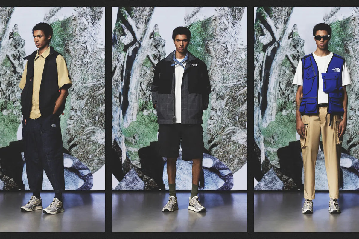 3 males wearing The North Face outdoor clothing from the Urban Exploration SS23 collection
