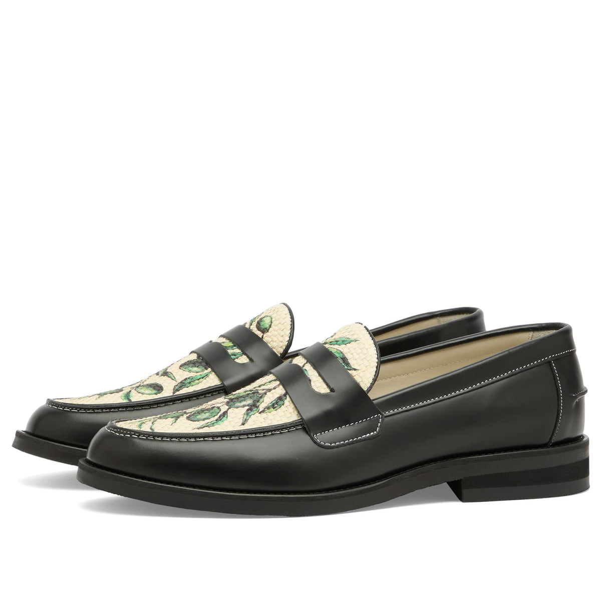 Duke + Dexter Wilde Olive Raffia Penny Loafer