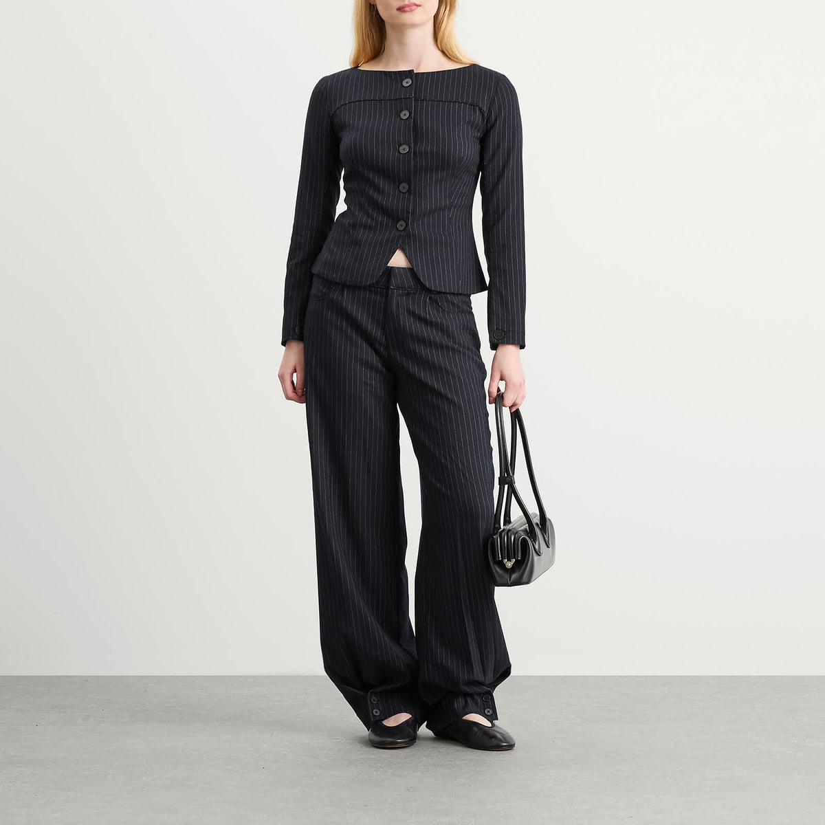 Peachy Den Bardot Long Sleeve Button Front Top
