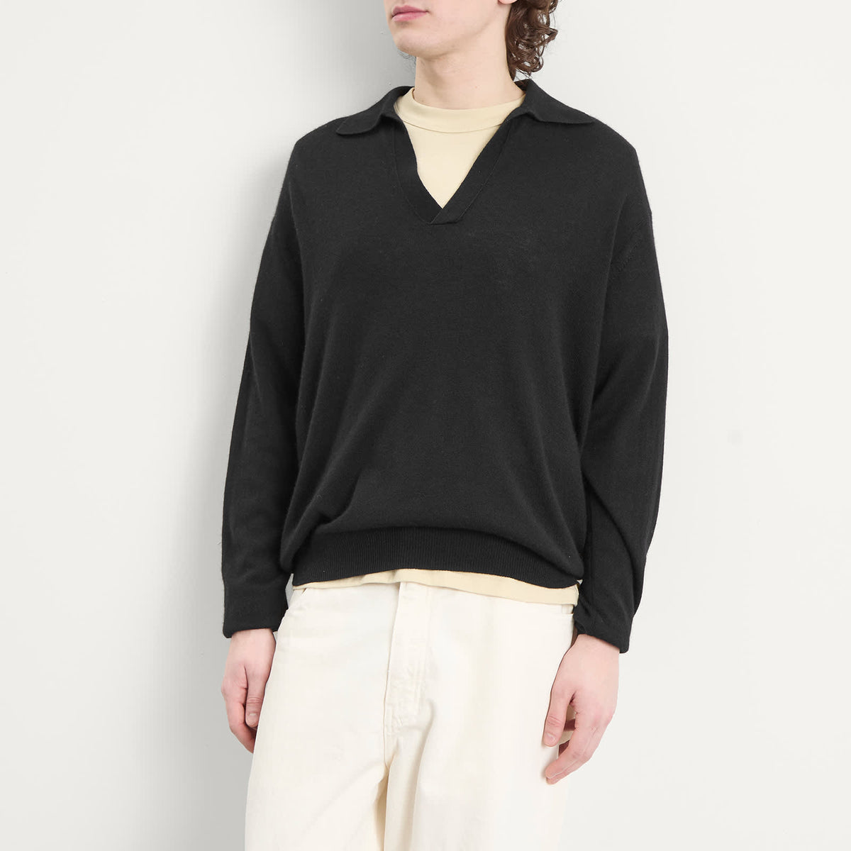 Auralee Cashmere Silk Knit Skipper Polo