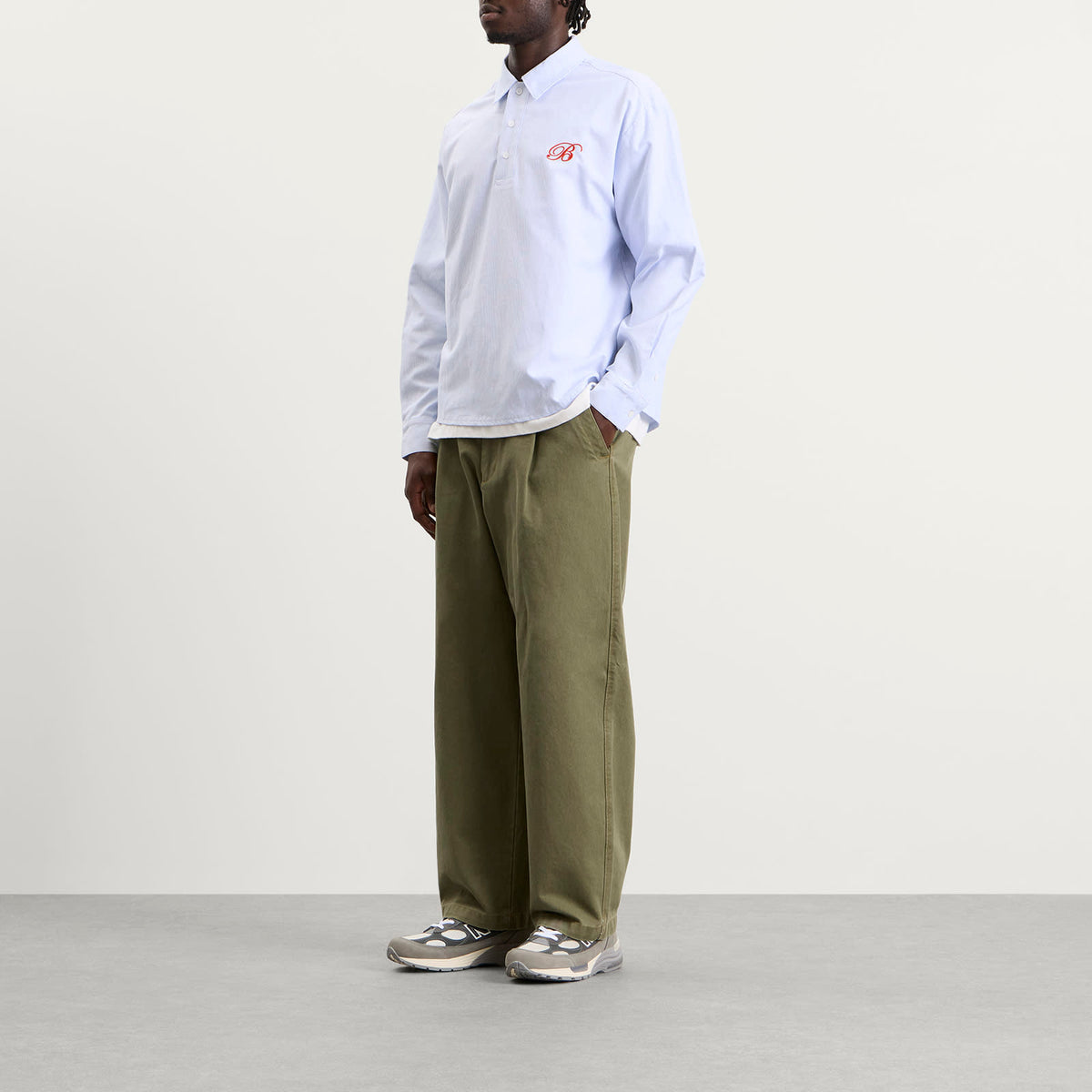 Bound Half Button Script Oxford Shirt