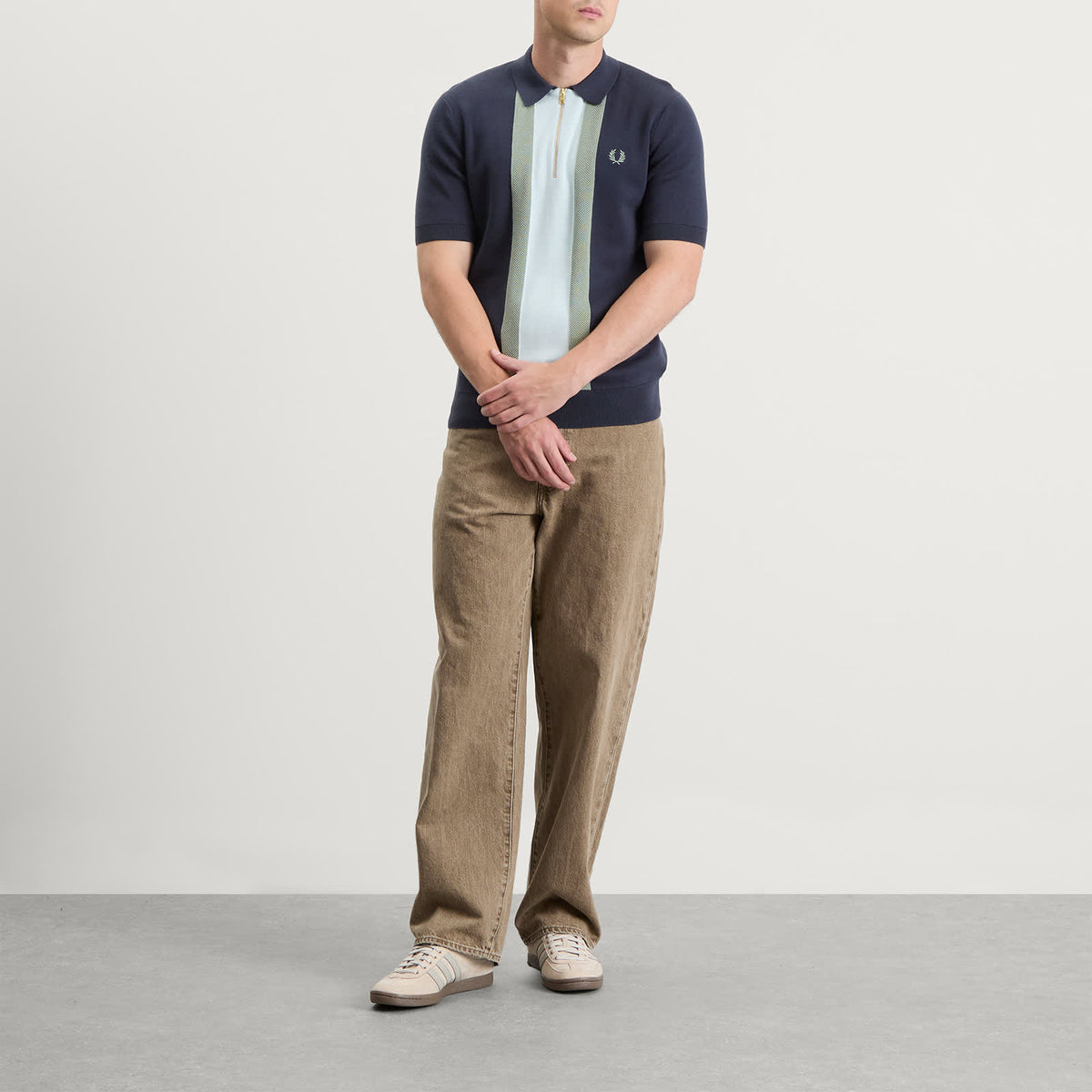 Fred Perry Textured Stripe Knitted Zip Polo Shirt