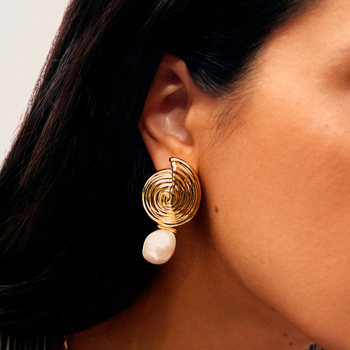 Missoma Spiral Interchangeable Pearl Drop Earrings