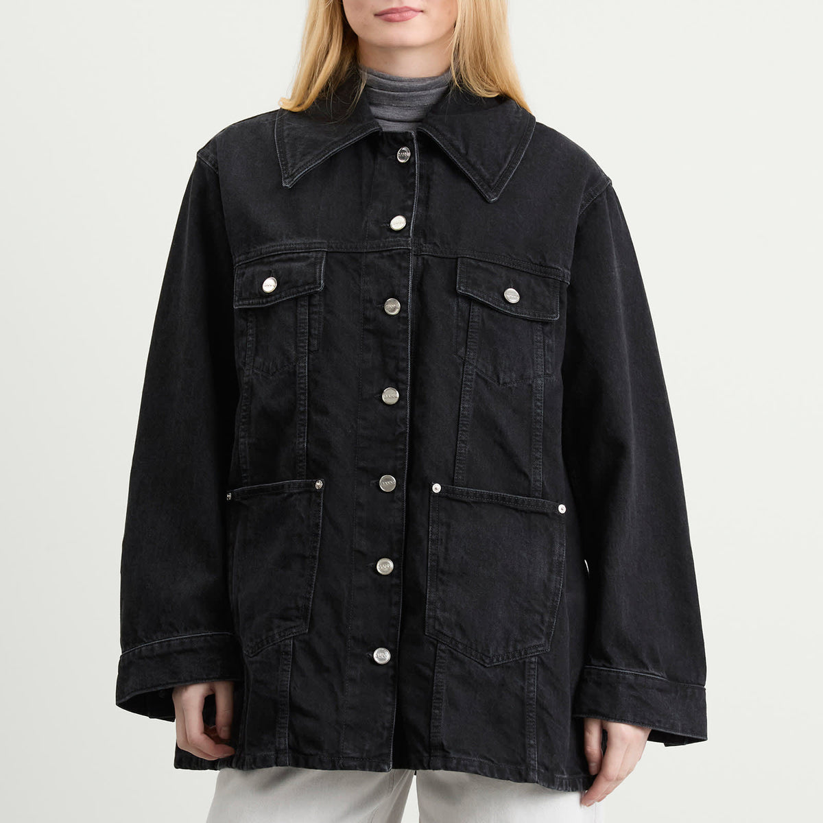 GANNI Rigid Denim Midi Jacket
