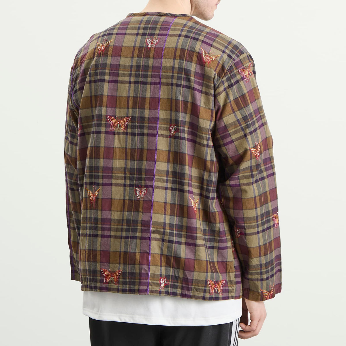Needles Embroidered Madras Plaid Cardigan