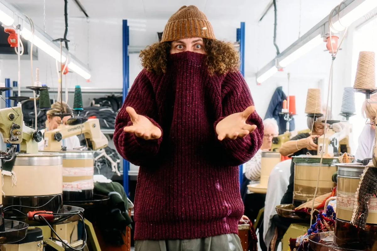 Jojo Elgarice in the barbour knitwear factory