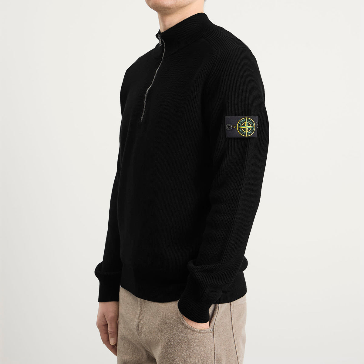 Stone Island Ribbed Soft Cotton Half Zip Knit Jumper