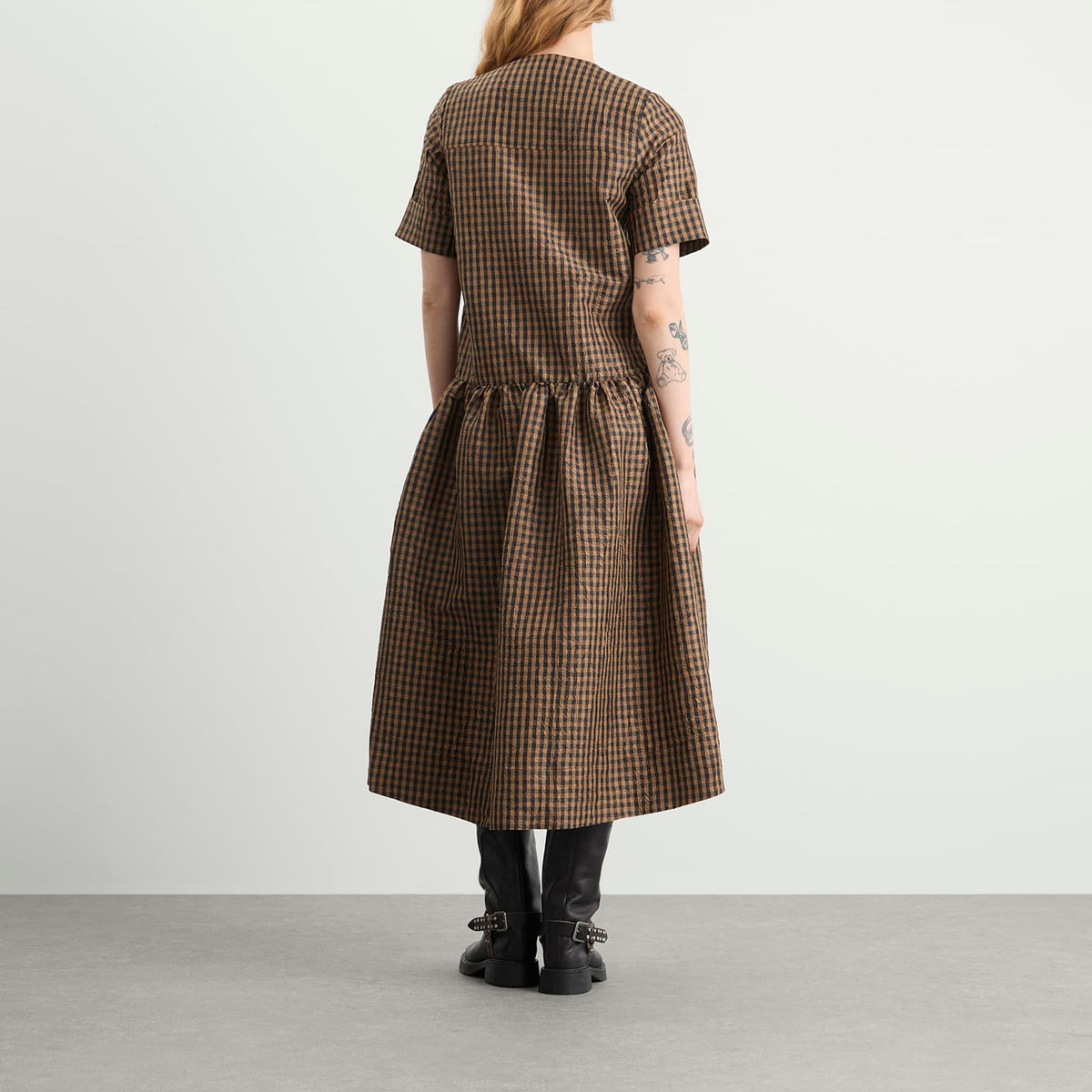 GANNI Check Long Dress