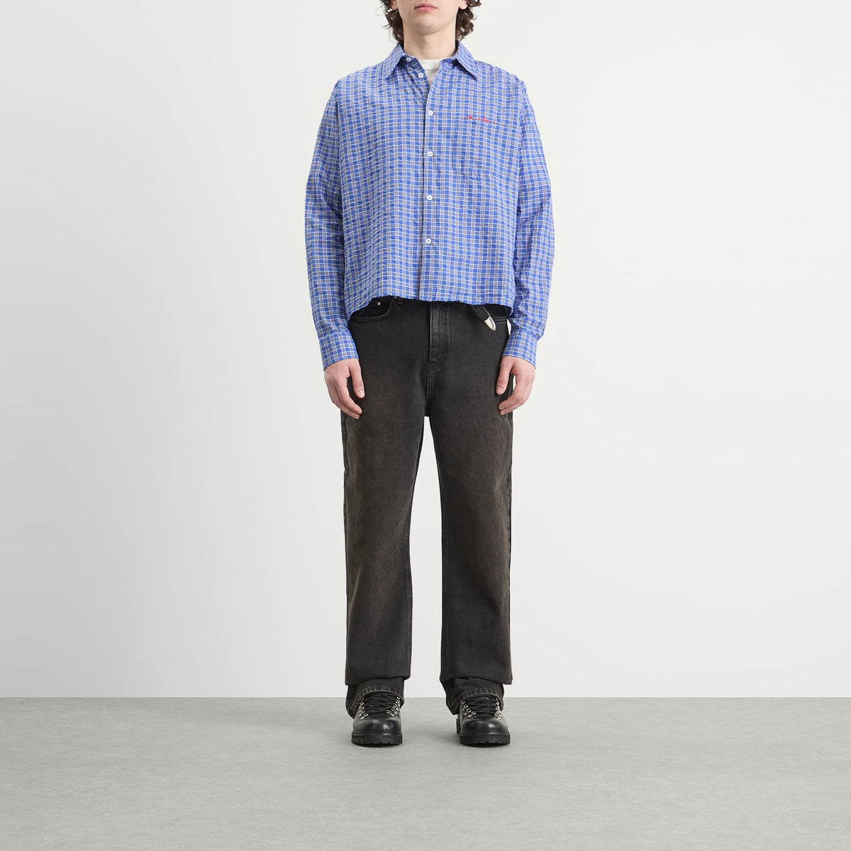about:blank Raw Hem Check Shirt