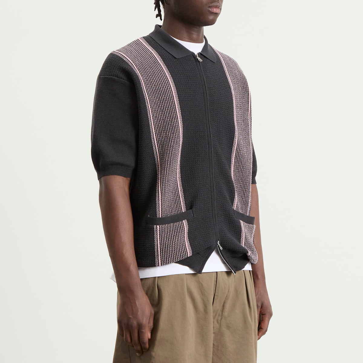 Beams Plus Stripe Zip Knit Polo