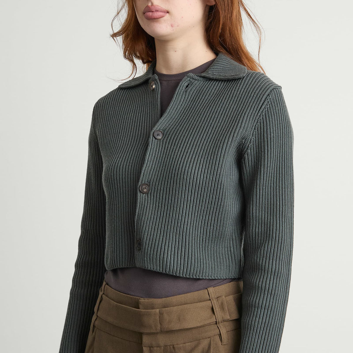 Auralee Crop Knit Shirt Cardigan