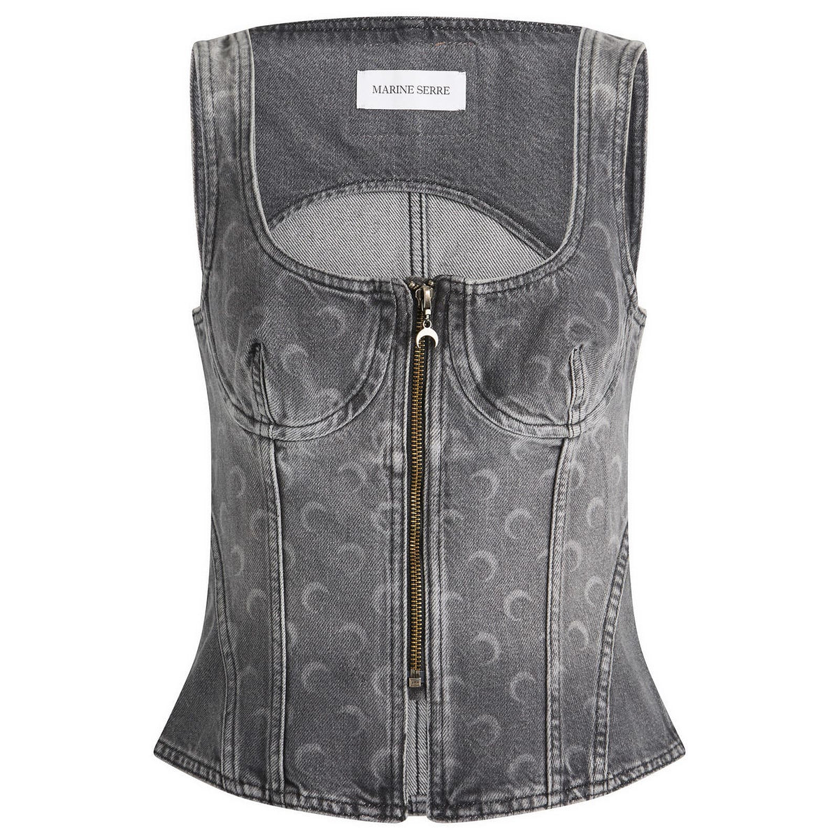 Marine Serre Moon Laser Denim Bustier Top