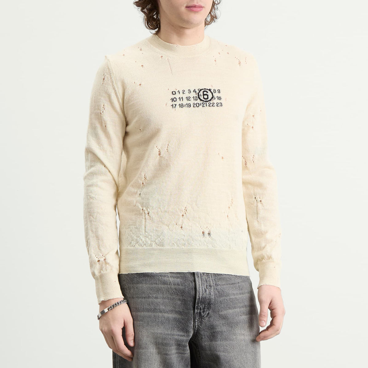 MM6 Maison Margiela Numbers Logo Distressed Knitted Jumper
