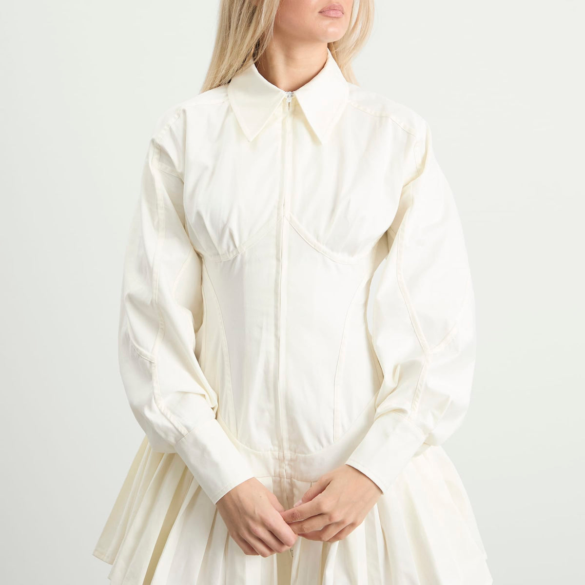Tolu Coker Contour Bustier Pleated Shirt Dress