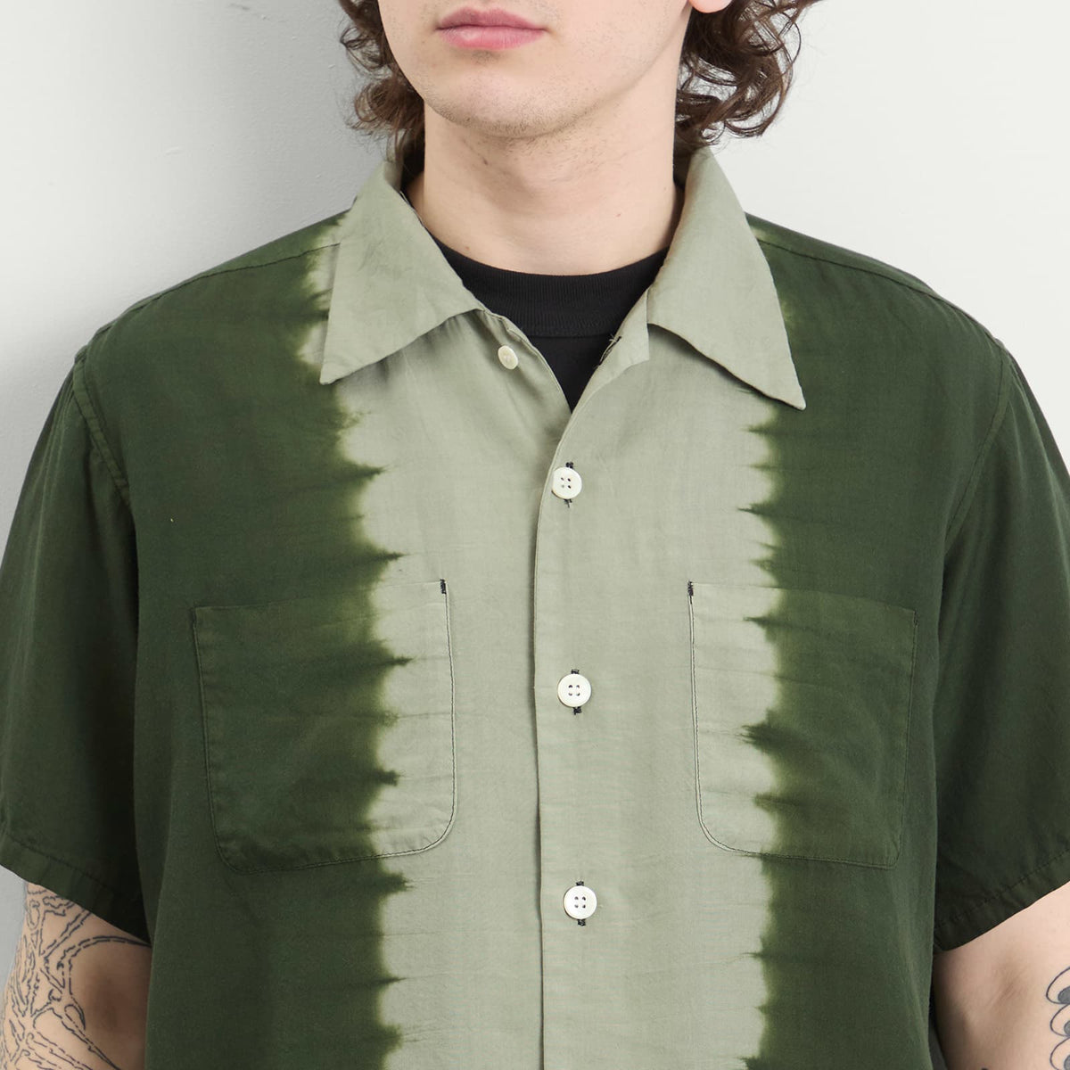 NOMARHYTHM TEXTILE Hand Dye Open Collar Shirt