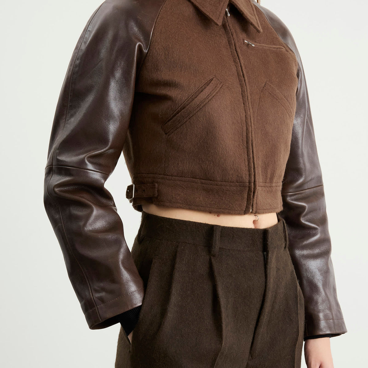 Auralee Flannel Crop Zip Jacket