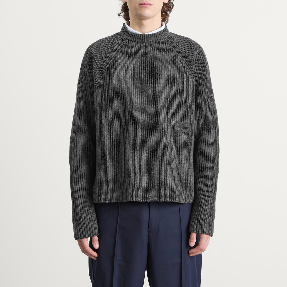 about:blank Rib Mock Neck Crew