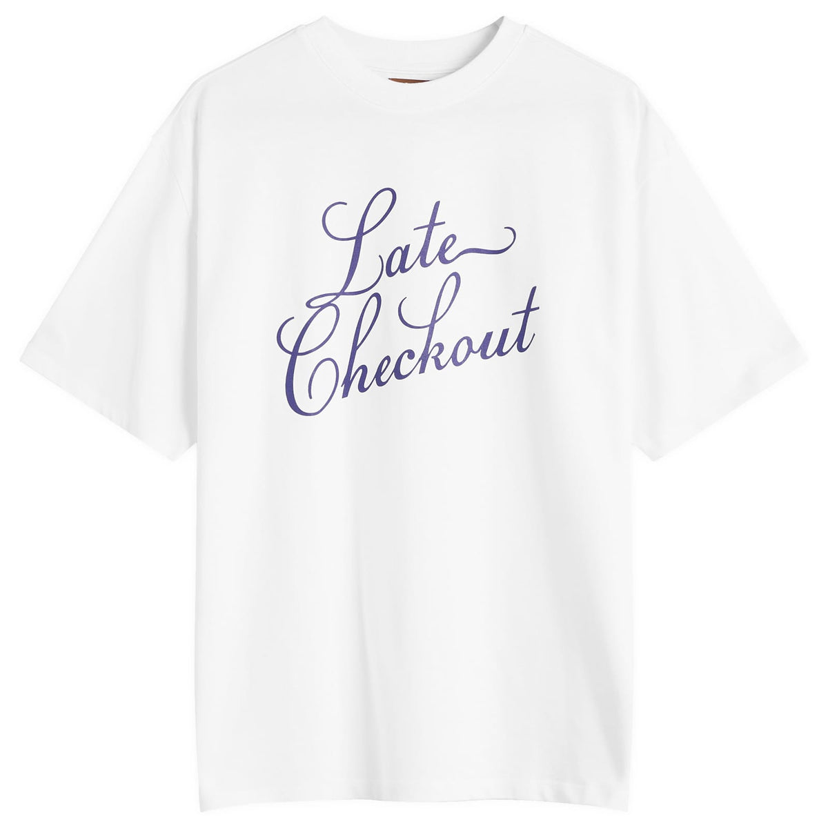 Late Checkout White Blue Script Tee