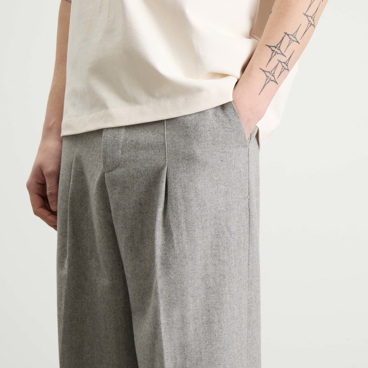 about:blank Herringbone Tailored Wide Leg Trouser