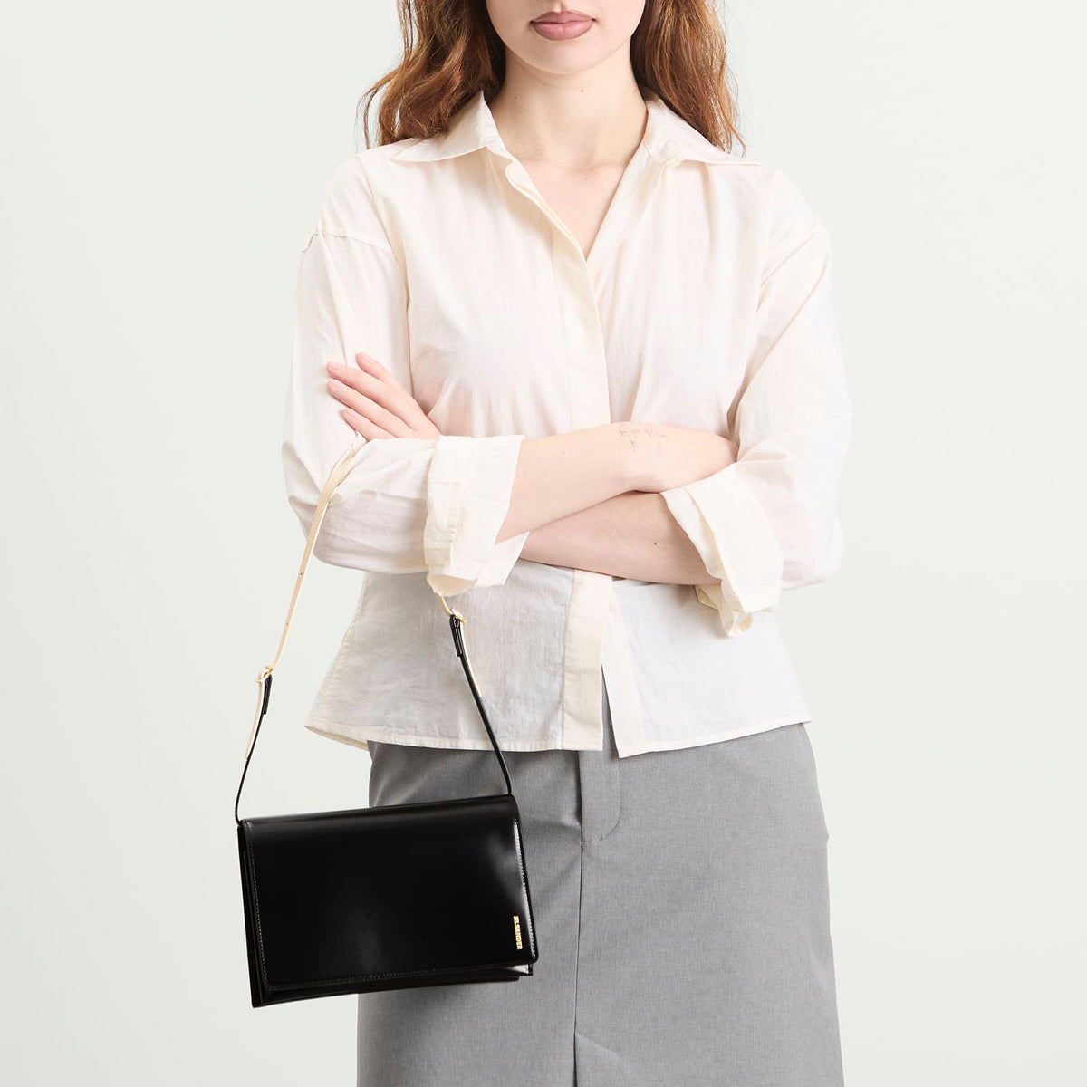 Jil Sander File SM Leather Shoulder Bag