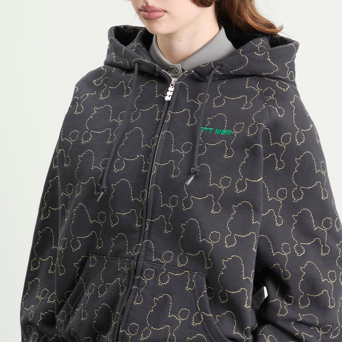 TTT MSW Dog Embroidery Zip Up Hoodie