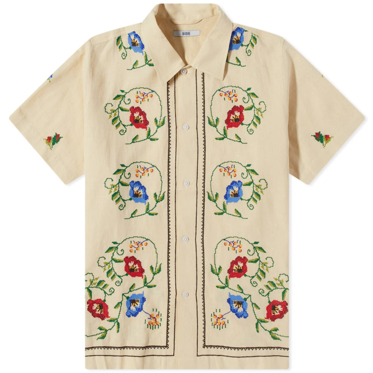BODE Short Sleeve Morning Glory Embroidered Shirt
