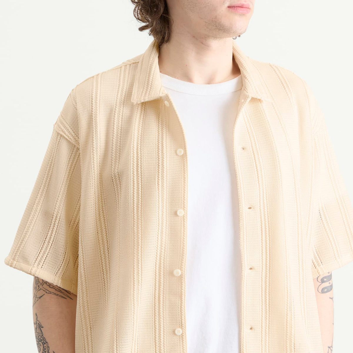 BEAMS Mesh Open Collar Shirt