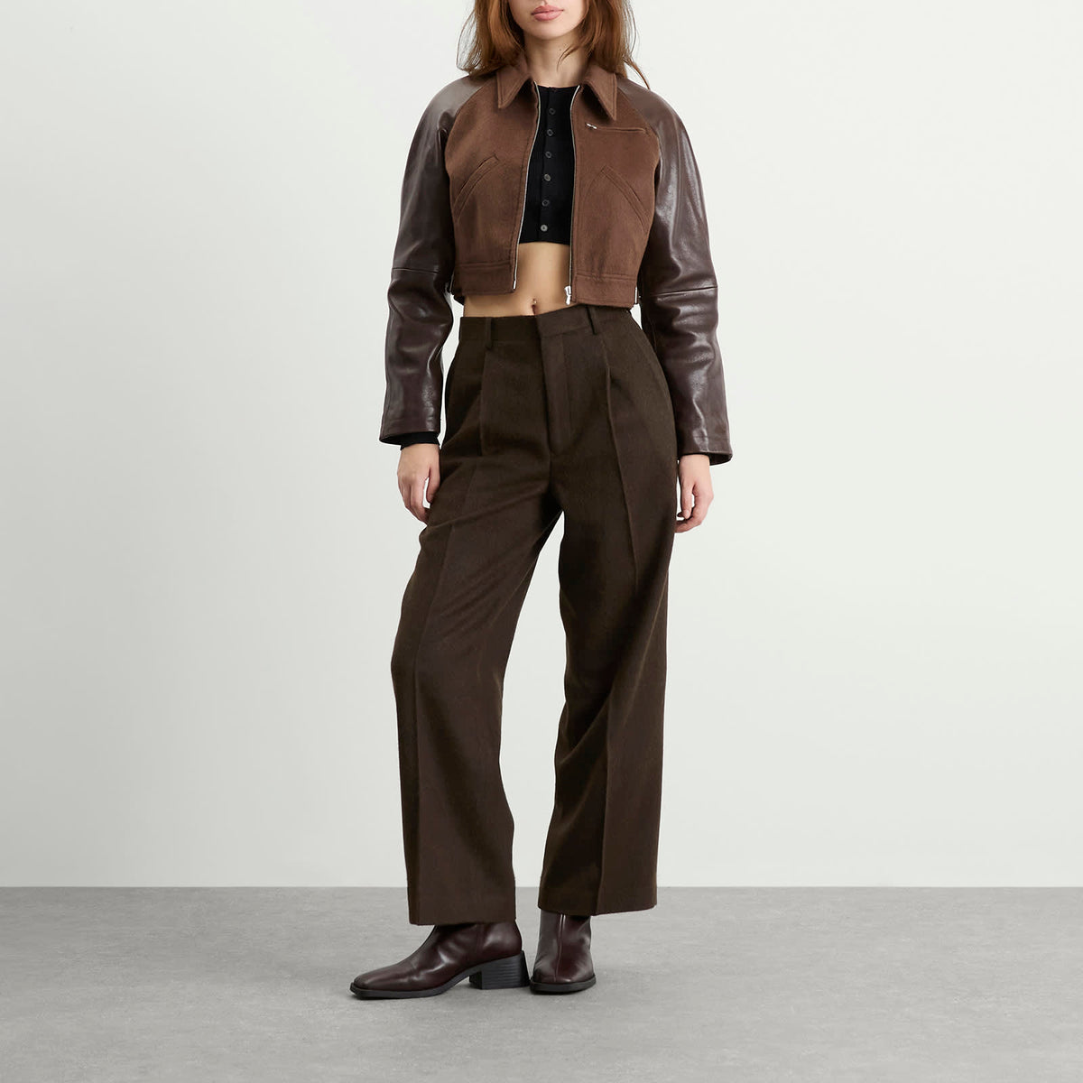 Auralee Flannel Crop Zip Jacket