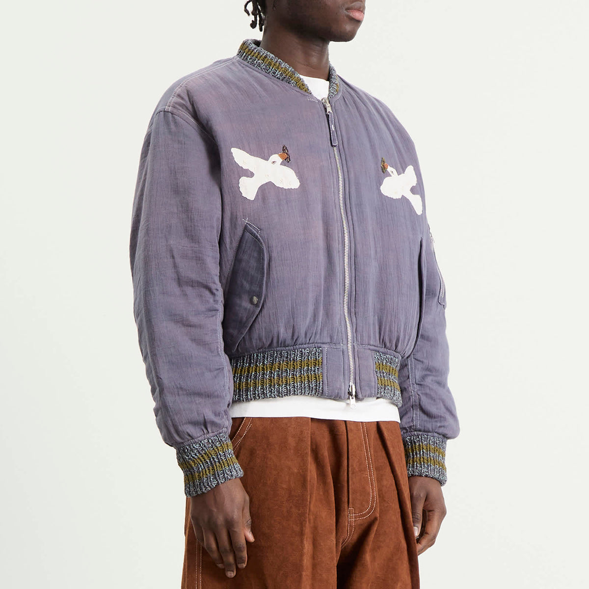 Story mfg. Hand Applique Purple Peace Seed Bomber