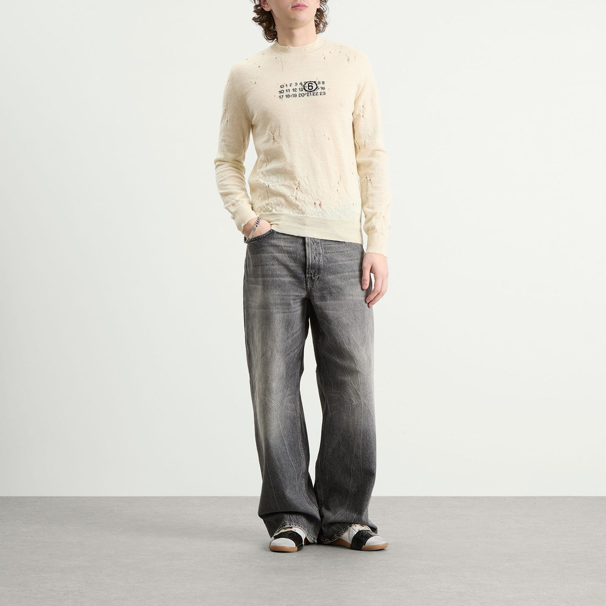 MM6 Maison Margiela Numbers Logo Distressed Knitted Jumper