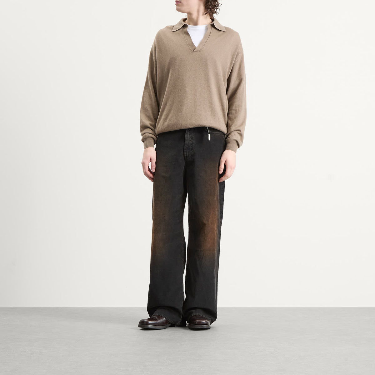 Auralee Cashmere Silk Knit Skipper Polo