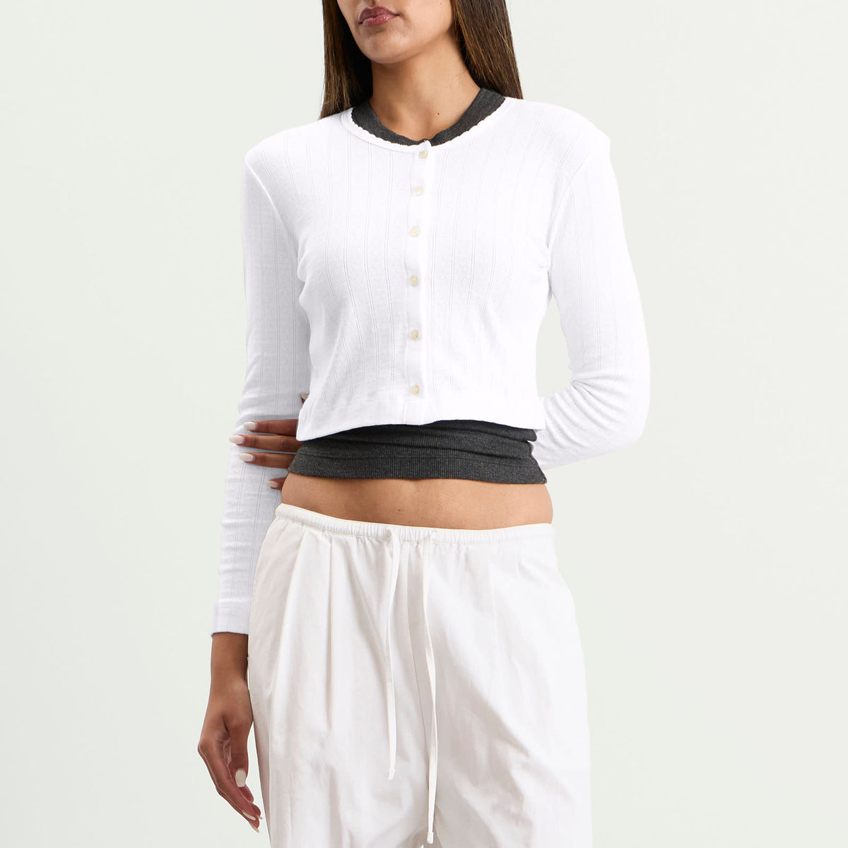 LESET Pointelle Crop Cardigan