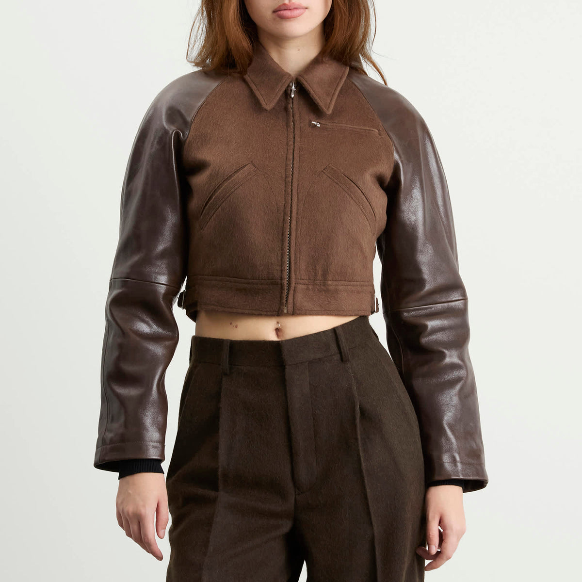 Auralee Flannel Crop Zip Jacket