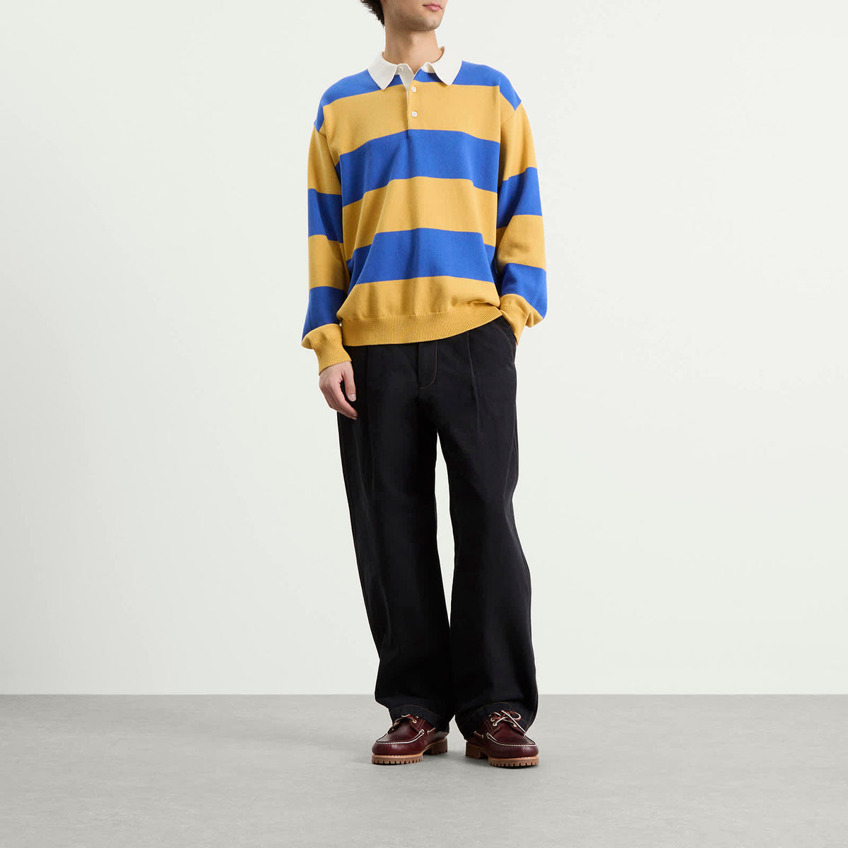 BEAMS 7 Gauge Stripe Knit Rugby Shirt