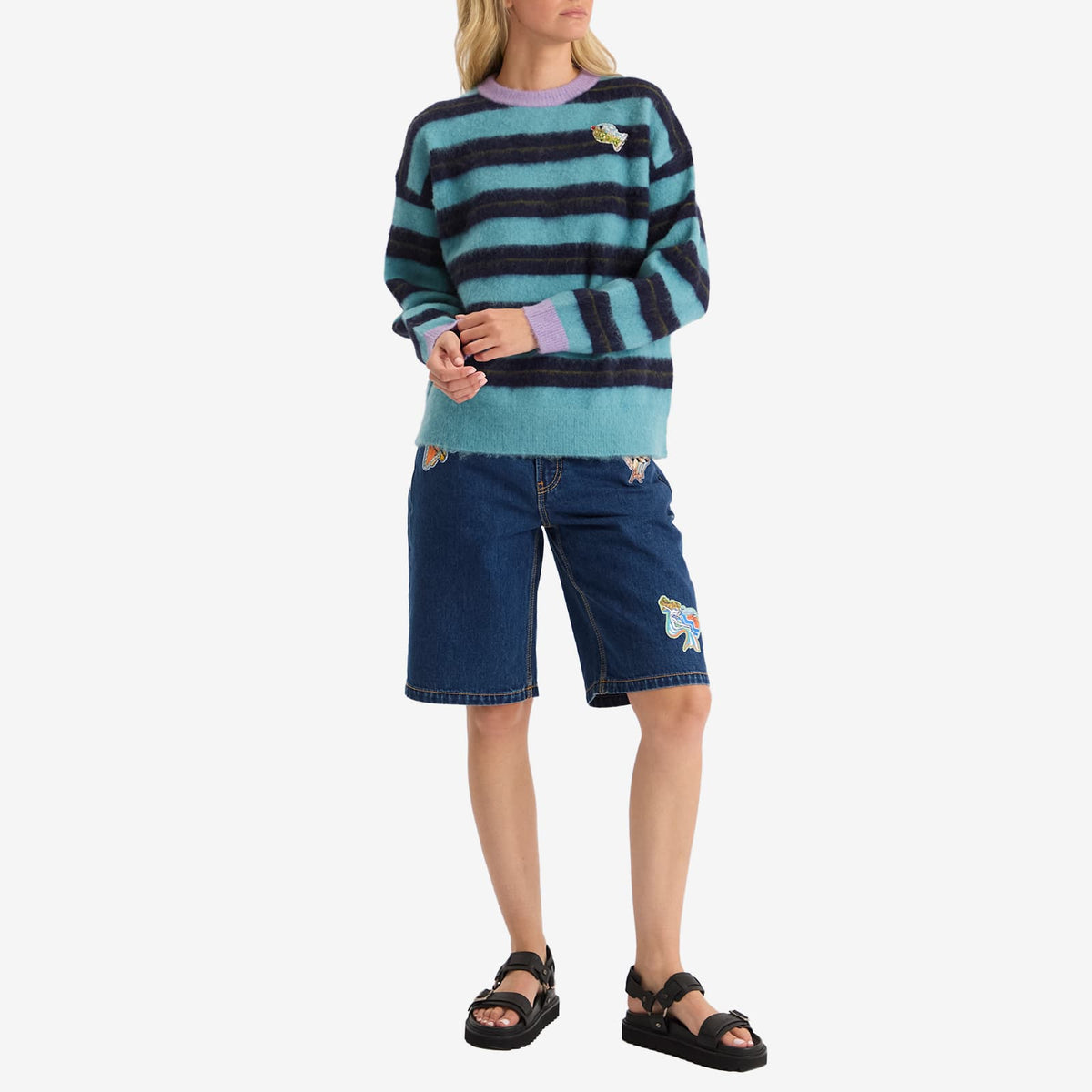 ALÉMAIS Domenica Teal Stripe Sweater