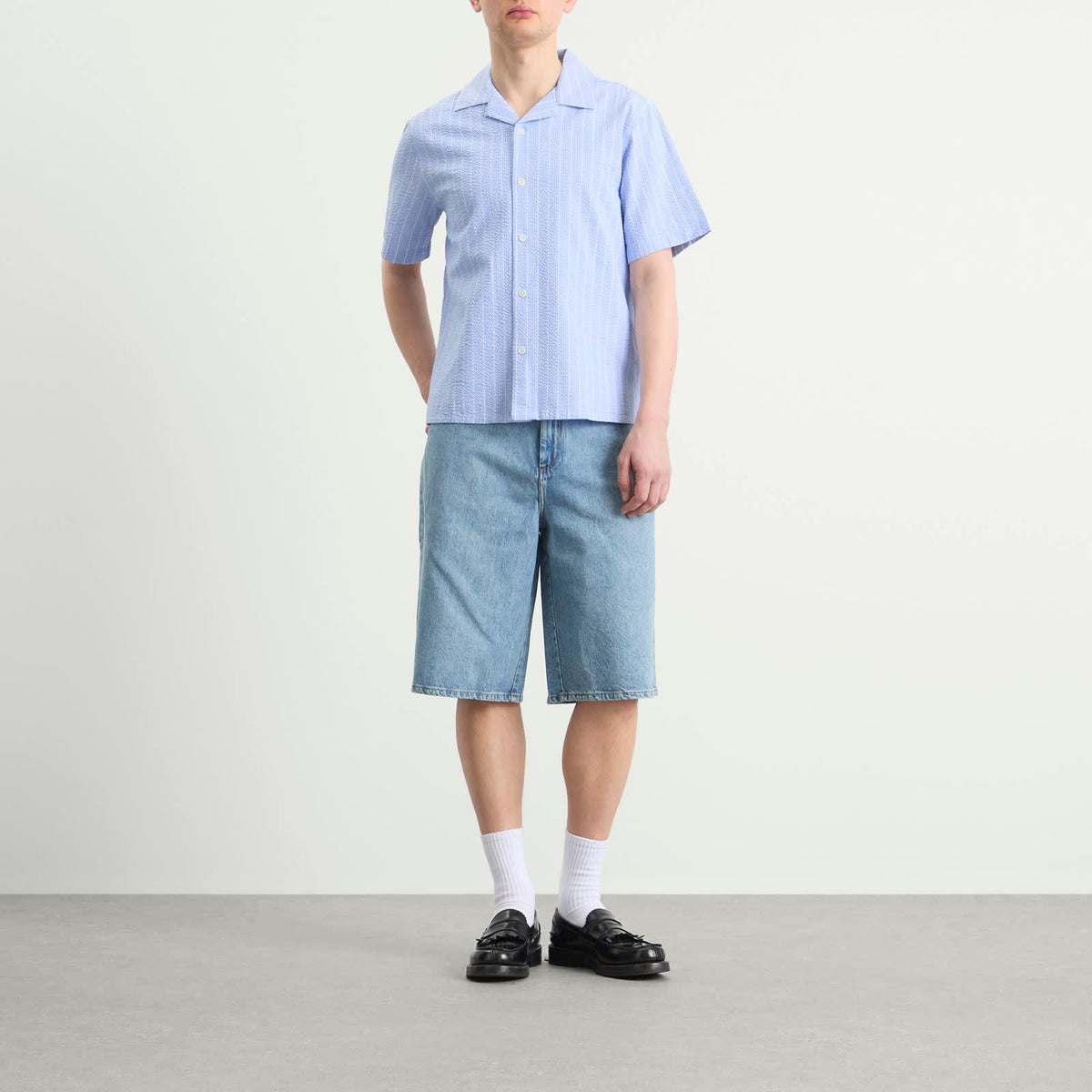 Wax London Didcot Seersucker Stripe Vacation Shirt
