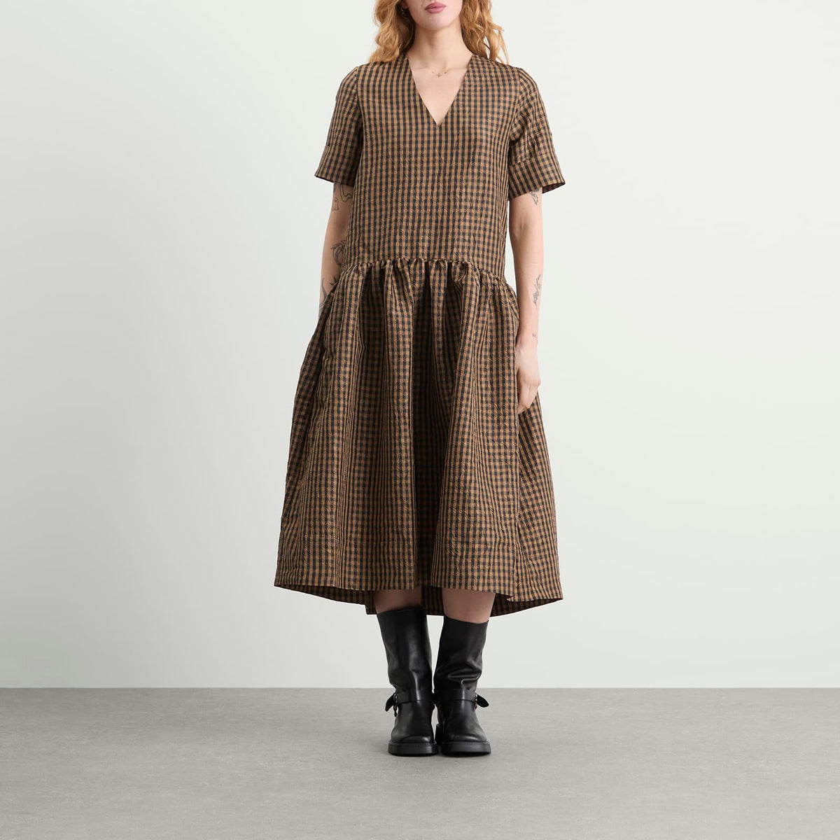 GANNI Check Long Dress