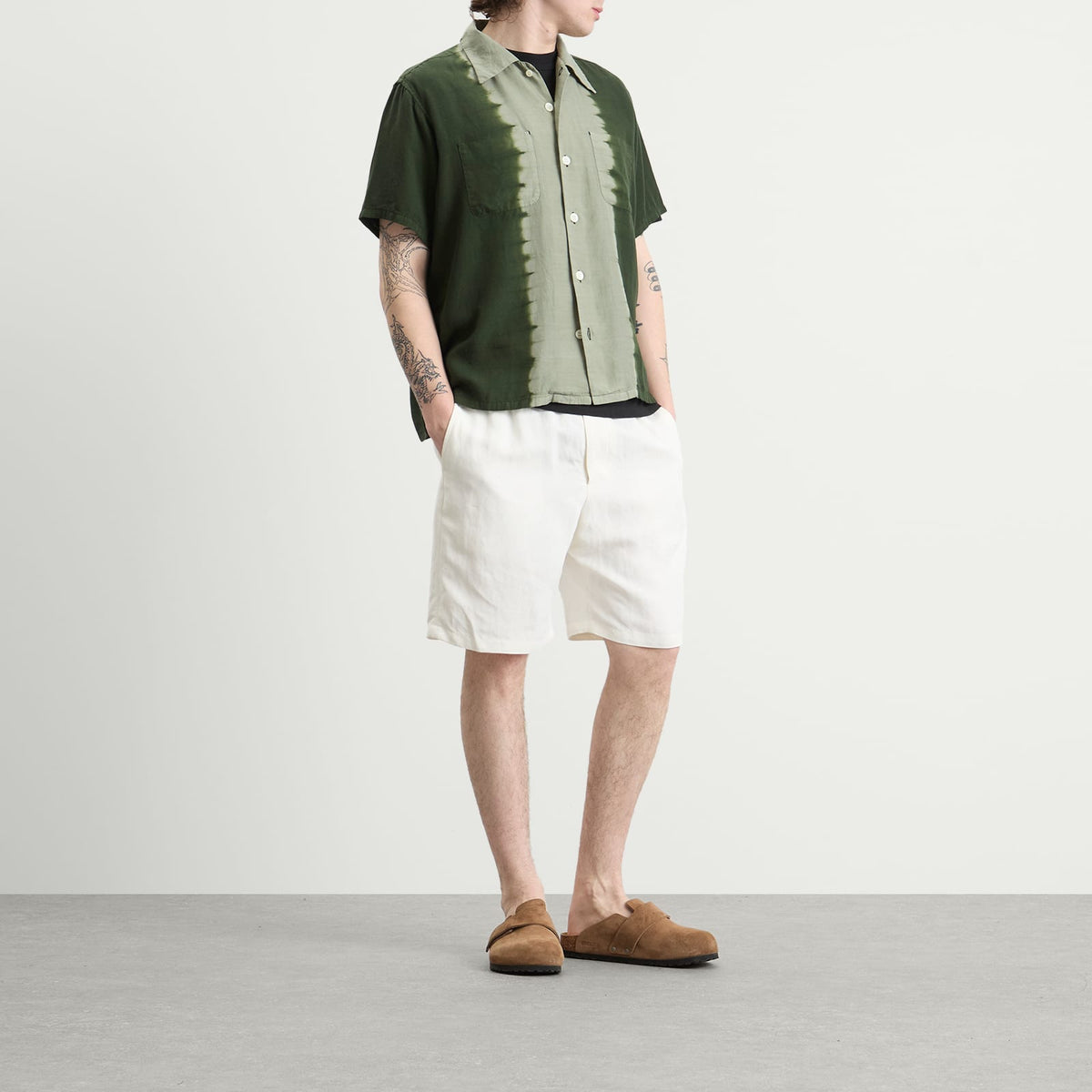 NOMARHYTHM TEXTILE Hand Dye Open Collar Shirt