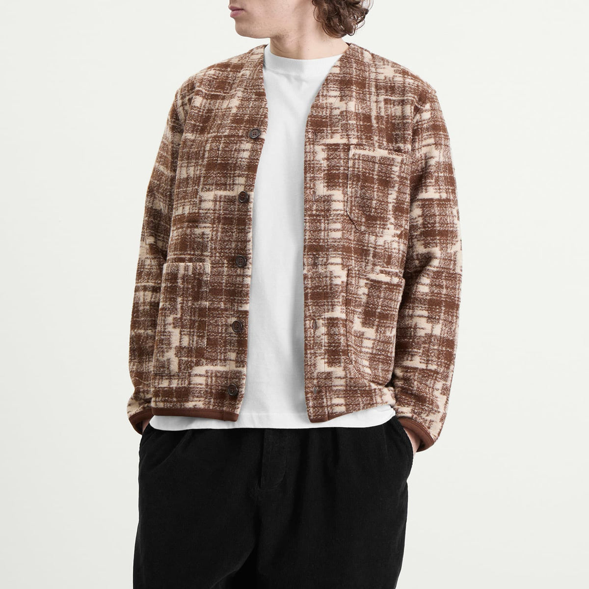 Universal Works Patch Check Fleece Cardigan