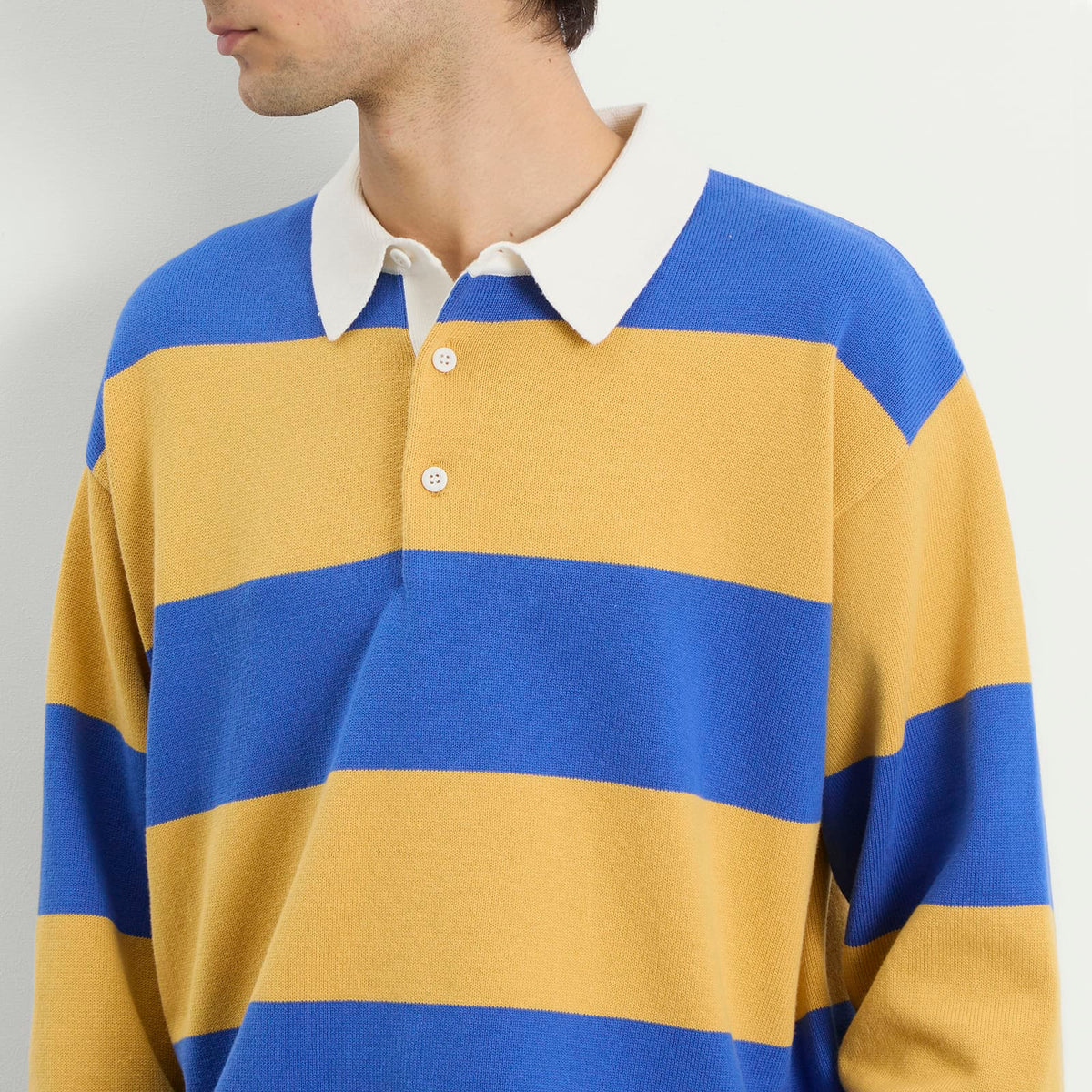 BEAMS 7 Gauge Stripe Knit Rugby Shirt