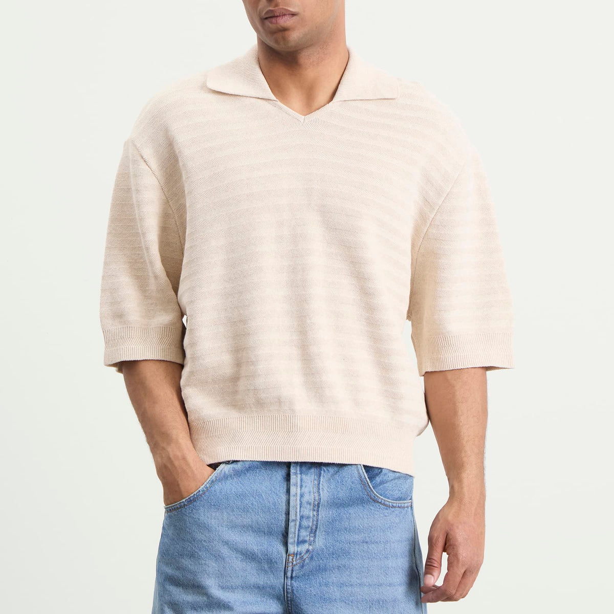 Jacquemus Chevron Cotton Silk Knit Polo Shirt