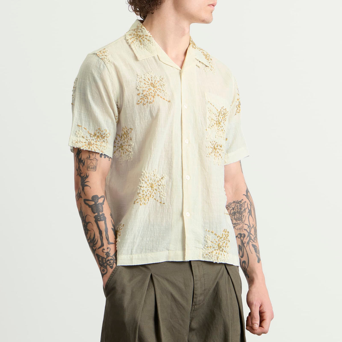 Universal Works Hand Embroidered Stripe Road Shirt