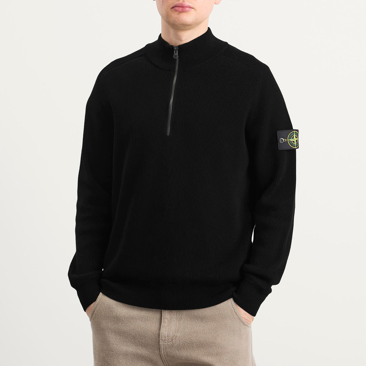 Stone Island Ribbed Soft Cotton Half Zip Knit Jumper