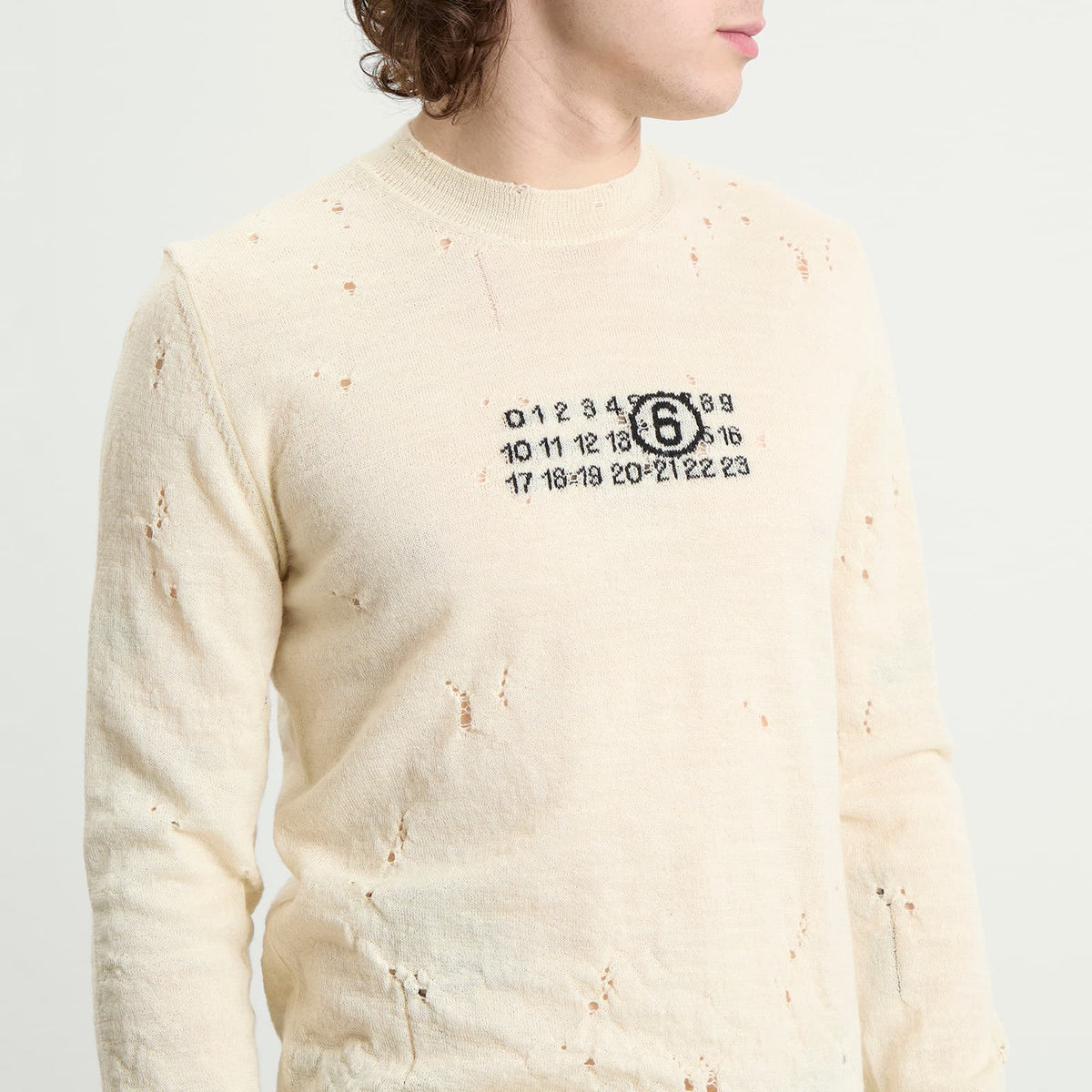 MM6 Maison Margiela Numbers Logo Distressed Knitted Jumper