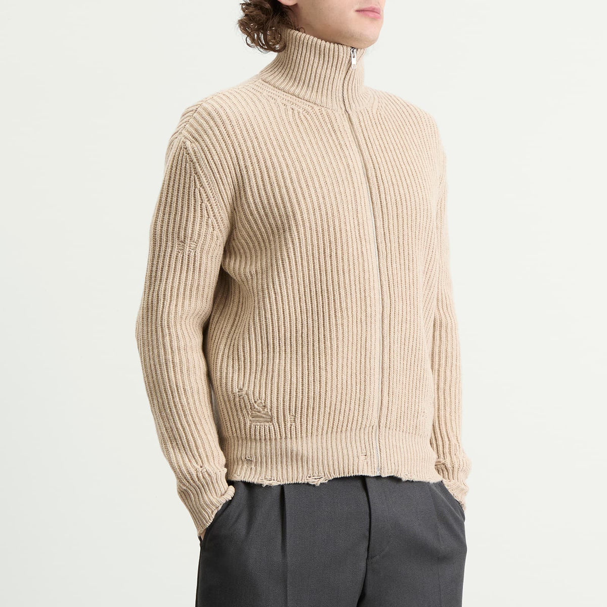 MM6 Maison Margiela Distressed Rib Zip Through