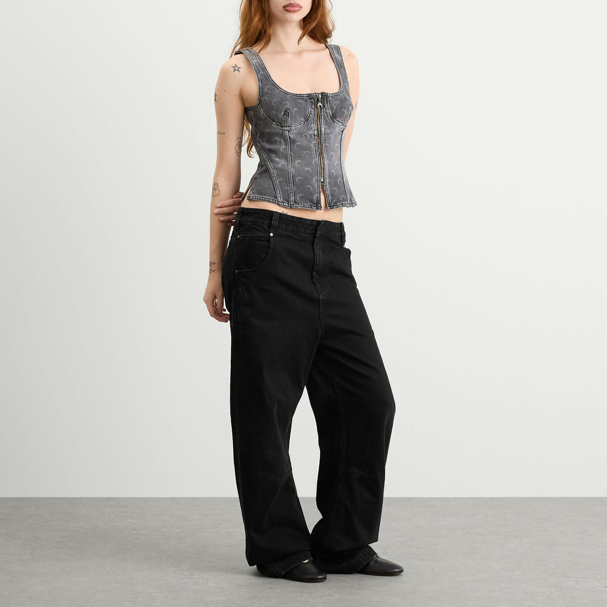 Marine Serre Moon Laser Denim Bustier Top