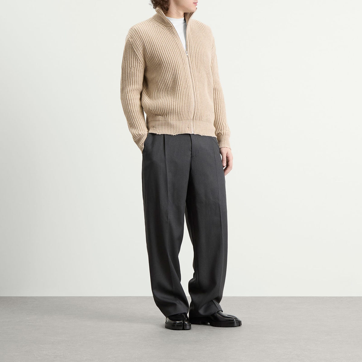 MM6 Maison Margiela Distressed Rib Zip Through